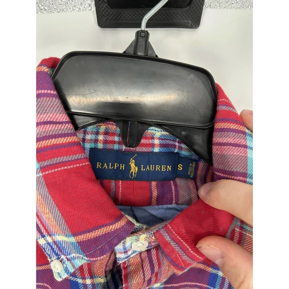 Polo Ralph Lauren‎ Shirt Mens Small Colorful Red Plaid Button Down Long Sleeve